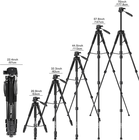 COOPIC T800 2 in 1 Tripod and Monopod 69.5/176.5cm Lightweight Portable Tripod for SLR/DSLR Cameras with tripod bag (Max Load 4Kg)