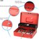 Rubik X-Large Cash Box With Key Money Tray Coin Slot Tray Steel Register For Small Business, Durable Portable Security Lockable Money Box Safe For Cash Storage (Red)