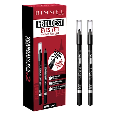 Rimmel London Scandal&#39;Eyes Boldest Eyes Yet Waterproof Kohl Kajal 001 Black Pack of 2