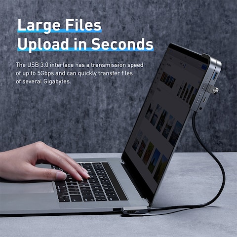 Baseus Docking Station USB C Hub (Upgrade) Invisible 6 in 1 Dongle Adapter with 4K HDMI 2 USB 3.0, USB-C PD 60W 3.5mm Audio Micro SD for iPad Pro 2018 2019 2020 2021 MacBook Pro and more