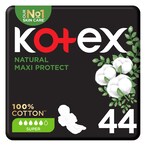 Buy Kotex Natural Maxi Protect Thick Pads, 100% Cotton Pad, Super Size with Wings, 44 Sanitary Pads in Saudi Arabia