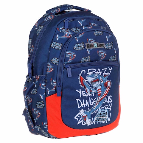 Kaukko Kids and Love Fast Shark Printed Backpack Bag