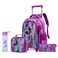 Eazy Kids - 18" Set of 4 Trolley School Bag with Glitter 550ml Water Bottle, Lunch Bag &amp; Pencil Case - Mermaid Purple