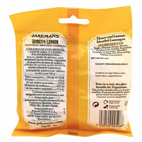 Jakemans Honey And Lemon Soothing Menthol Lozenges 73g