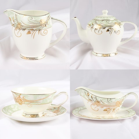XIANGYU Dinner Set Porcelain Gold, 115pcs tea set. New Ceramic Bone China, The rich and colorful designs with real 24K gold