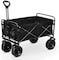 HEXAR&reg; Heavy Duty Shopping Trolley Folding Multi-Functional Portable Utility Wagon Beach Trolley Storage Basket Outdoor Camping Garden Cart with Adjustable Handle (ALL TERRAIN WIDE WHEELS - BLACK)