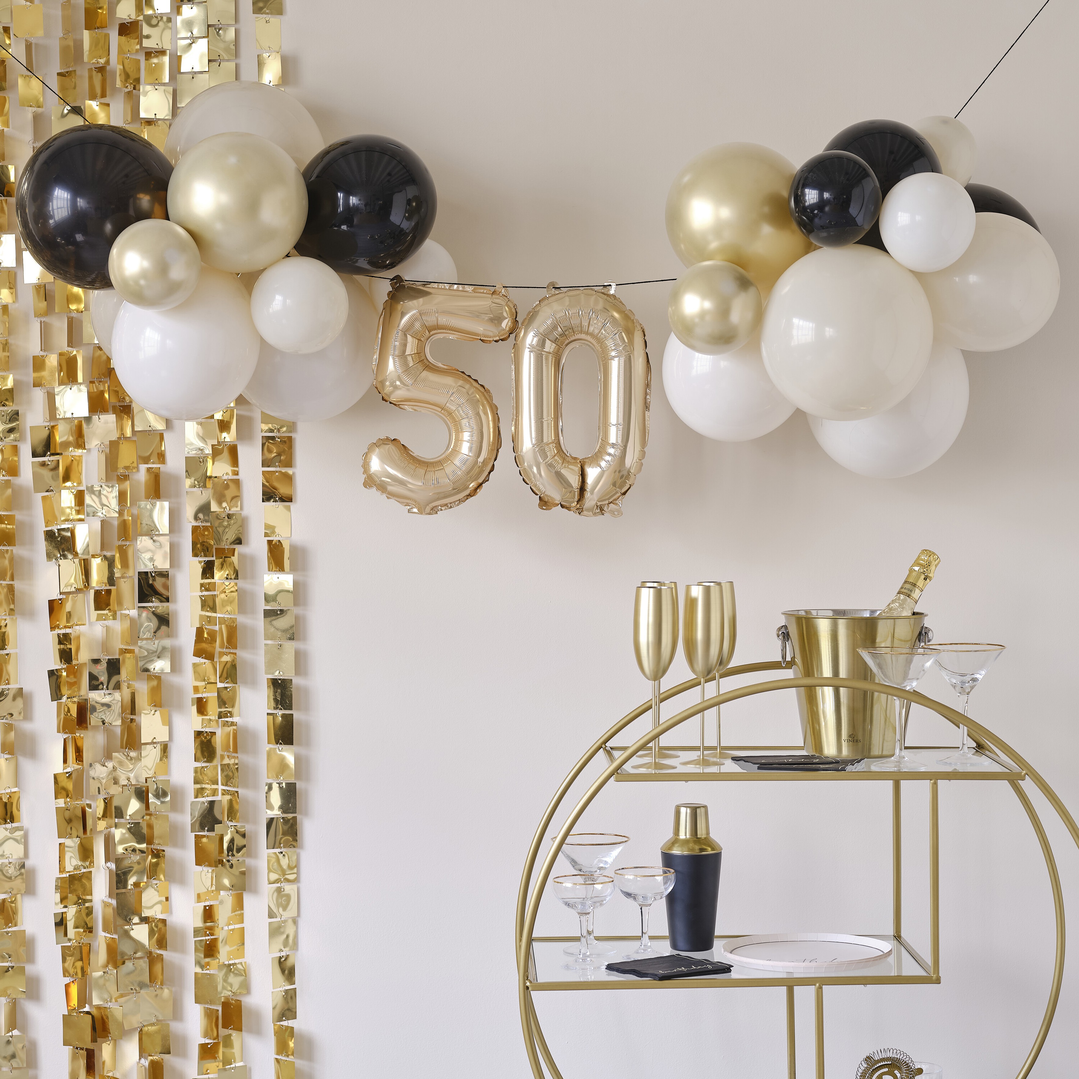 Champagne Noir 50th Birthday Milestone Balloon Bunting Decoration