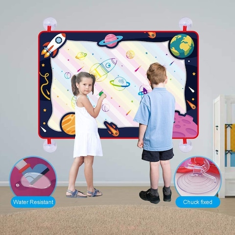 Aiwanto Water Doodle Mat 110x75cm, Water Drawing Mat with 2 Magic Pen, 3 Stamps, 3 Mould and 1 Roller Painting Tools Educational Toy