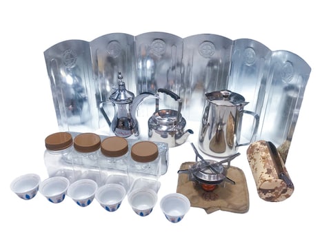 Arabic Camping Tea Bag Coffee Kits with Stove Teapot Cup Windboard Bag Sets