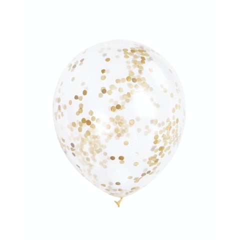 Unique- Clear Balloons With Gold Confetti 6pcs 12in
