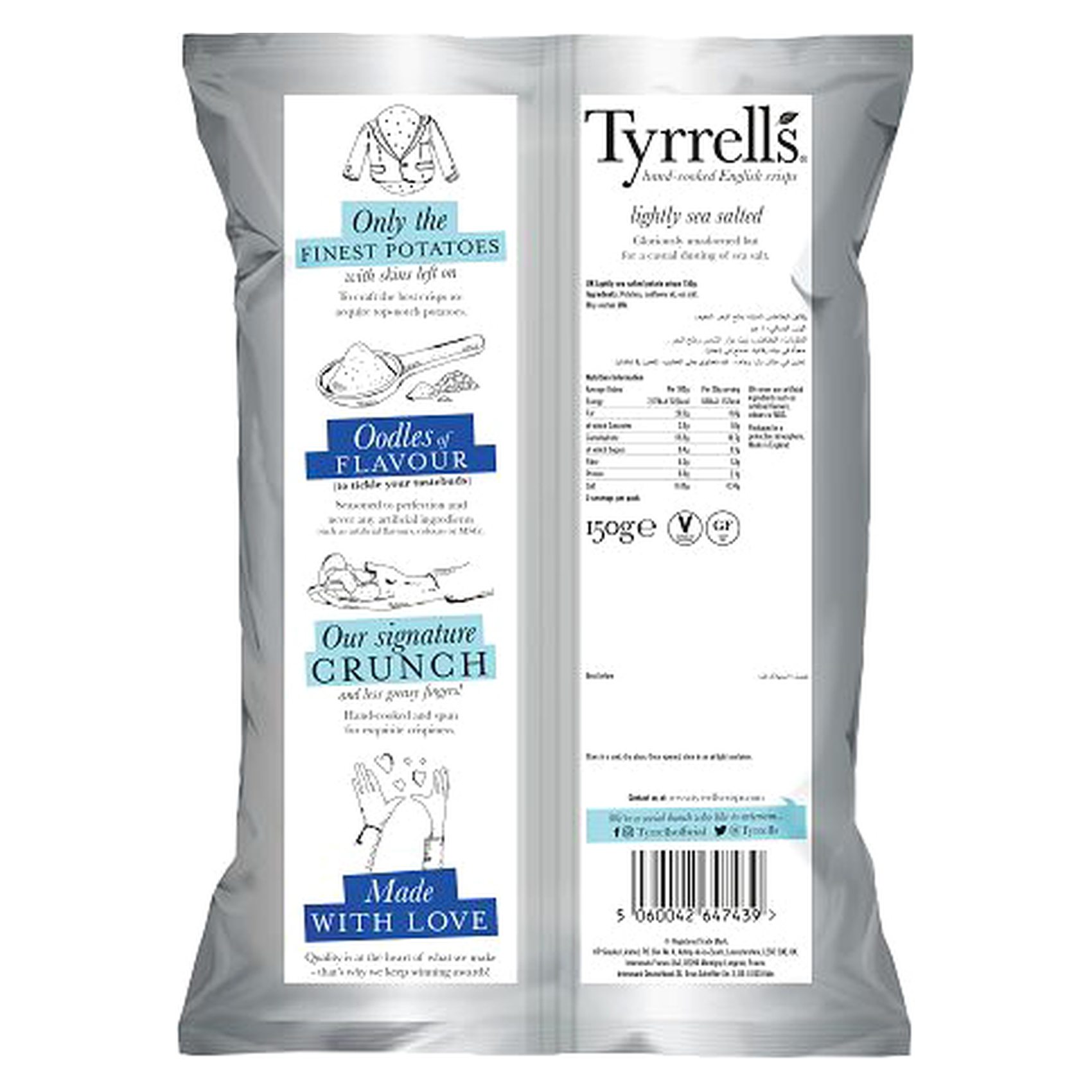 Tyrrells Lightly Sea Salted Hand-Cooked Crisps 150g