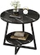 Round Coffee Table, Double Layer Sofa Side Table End Table, Imitation Marble Coffee Round Table Snack Table Bedside Table with Simple Design for Living Room Small Space (H221A-Black)