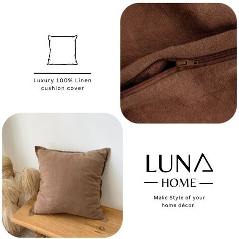 Luna Home 1 Piece 50*50cm Size, 100% Linen Cushion Cover, Solid Amber Brown