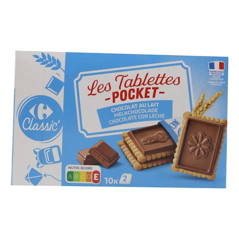 Buy Carrefour Classic Pocket Milk Chocolate Tablet Biscuits 250g in UAE