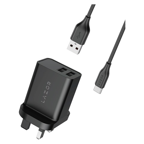 Lazor Vital Fast Charging Power Adapter With Type-C Cable AD29-T Black 1m
