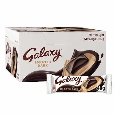 Galaxy Smooth Dark Chocolate Bar, 40g Pack of 24