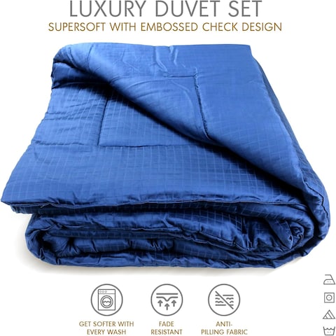 Hotel Linen Klub Deluxe King Comforter 5 PC Set - 100% Cotton 250TC Dobby Jacquard Box Sateen Textured Design, Size: 220 x 240cm, Navy Blue