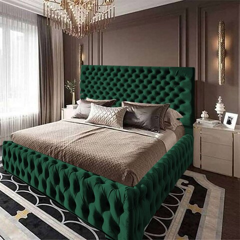 إن هاوس فالينسا هيكل سرير منجد بالمخمل - نفر ونص - 200×160 سم - أخضر غامق