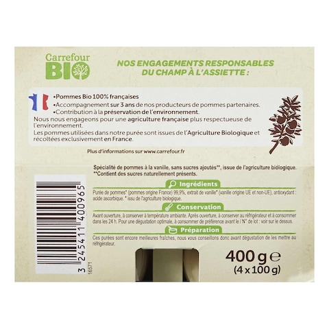 Carrefour Bio Apple And Vanilla Compote 100g Pack of 4