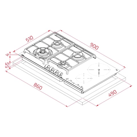 Teka JZC 96342 BBB Gas on glass + Induction hob with Direct Functions and 6 cooking zones in 90