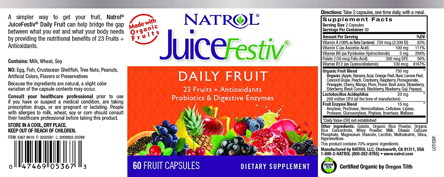 Natrol Juicefestiv Capsules To Get Your Daily Fruits And Veggies (Pack Of 2)- 60 Count