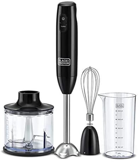 Black &amp; Decker 600W 3-In-1 Hand Blender With Chopper, Black - Hb600-B5, 2 Years Warranty