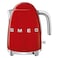 Smeg 50&#39;s Style Electric Kettle KLF03RDUK, 3000 W, 1.7 L, Red, Stainless Steel, Glossy Finish
