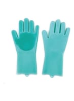 اشتري Generic 1 Pair Cleaning Sponge Gloves, Silicone Reusable Brush Heat Resistant Scrubber For Housework, Dishwashing, Kitchen Clean, Bathroom - Blue في الامارات