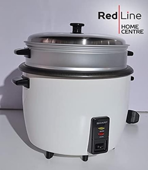 Sharp 700W 1.8L(10 Cups) 2-In-1 Non-Stick Rice Cooker &amp; Food Steamer With Keep Warm Function, White - Ks-H188G-W3