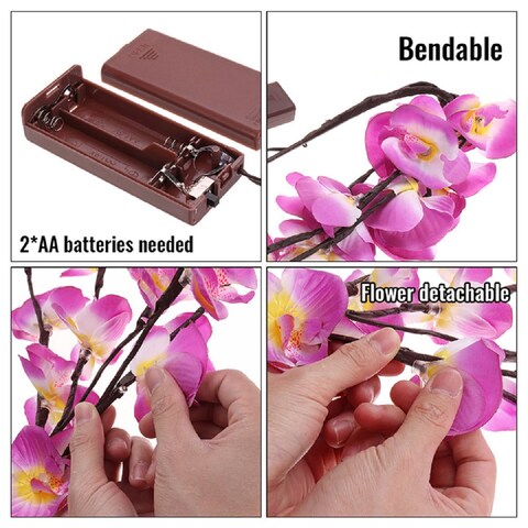 2-Piece Orchid Willow Flower Branches with LED Lights Pink