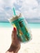2-Piece Pineapple-Shaped Drinkware Tumbler for Cold Beverages with Reusable Straw Light Turquoise 450ml each