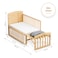Teknum - 7 in 1 Convertible Kids Bed &amp; Bedside Crib w / Mattress, Mosquito net &amp; Detachable Wheels(0 - 12yrs) - Natural Wood