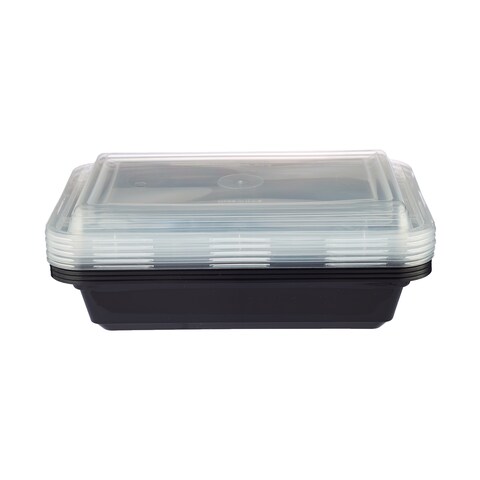 Hotpack Black Base Rectangular Container 16 ounce with Lids, 5 Pieces