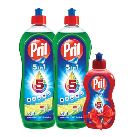 Prill 5in1 Dishwashing Liquid - Lemon - 600 gm - Pack of 2 + Pouch 400 gm