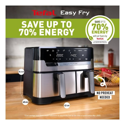 Tefal Dual Easy Fry and Grill Air Fryer EY905D40 Black and Grill 2700W