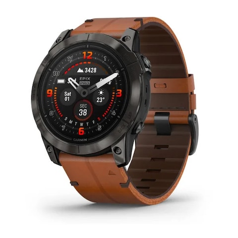 Garmin Epix Pro Gen 2 Sapphire Edition Carbon Grey DLC Titanium With Chestnut Leather Band Smartwatch 51mm, 010-02804-30