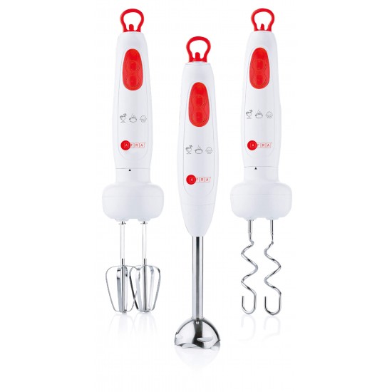 AFRA Hand Blender Set, 2-Speed, 5-Piece Hand Blender Set, 700W, Stainless Steel Shaft, GMARK, ESMA, ROHS, And CB Certified With White/Red, AF-7001BL-SET, 2 Years Warranty