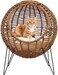Round rattan basket pet bed with comfortable cushion for cats, Eco-friendly comfortable modern furniture rattan cat pet beds for indoor and outdoor use 60 cm (Brown)