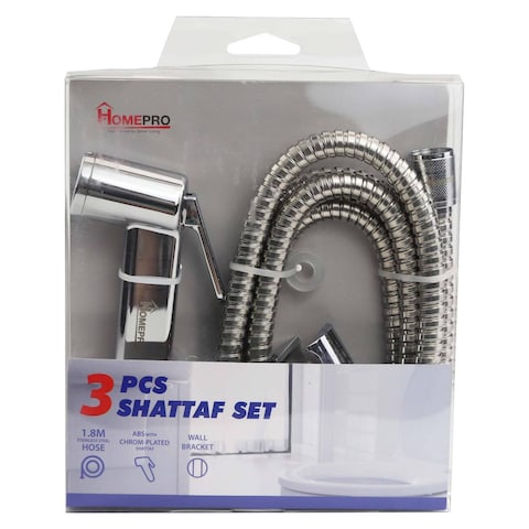 Home Pro Chrome Plated Shattaf With Hose Silver Set of 3