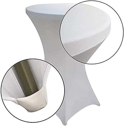 LANNY &Oslash;60cm*H110cm White Cocktail Dining Set Bundle: Home Round Plastic Bar Folding Table-ZY60H+Spandex Stretchable Square Corners Tablecloth/Cover for Kitchen/Restaurant/Party/Wedding/Events