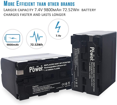 DMK Power NP-F970 Battery 9800mAh for Sony PXW-Z150 NEX-EA50M FDR-AX14K HDR-AX2000 FX1 FX7 FX1000 HVR-HD1000 HVR-V1U Z1U Z5U Z7U NX5U MC2000U MC2500 HXR-NX100 (2 Pcs Batteries)