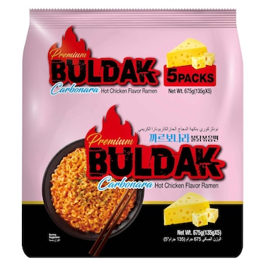 Ah-saa eat Premium Buldak Hot Chicken Flavour Ramen Carbonara 135g Pack of 5