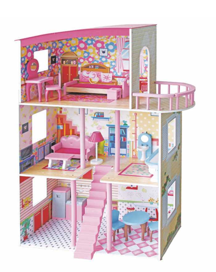 Rbwtoys Kids Premium Wooden Colorful Set Educaional Toy, Realastic Design Colorful New Doll House With 2 Floors Kids Play Set RW-17576