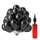 Party Time 50-Pieces 12inch Best-Quality Metallic Black Latex Balloons with Manual Balloon Pump For Wedding, Bridal Shower, Birthday Party Decorations - Party Supplies
