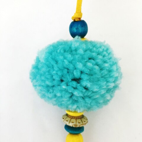 Pompom Fluffy Hanging Charm Blue 33cm