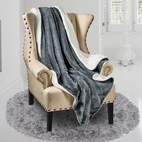 Soft Sheep Reversible Sherpa Blanket Throw Blanket King Size Grey 220x240 cm