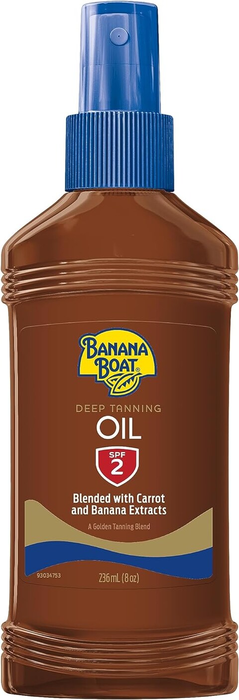Banana Boat Protective Tanning Oil, SPF2, Carrot &amp; Extracts, Deep Long Lasting Color, Water Resistant, Leaves Skin Feeling Silky Soft, Sun Kissed Glow, With Tan Extending Conditioners, 236ml