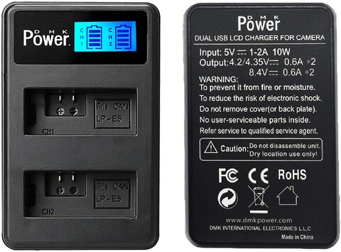 DMK Power LP-E5 LCD Dual USB Battery Charger for Canon EOS Rebel XS, Rebel T1i, Rebel XSi, 1000D, 500D, 450D, Kiss X3, Kiss X2, Kiss F Digital SLR Camera