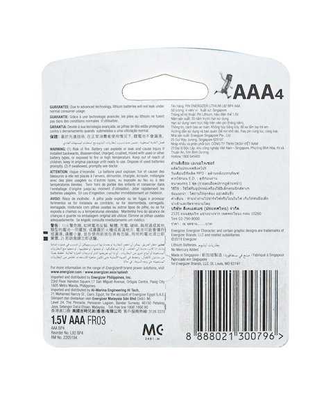Energizer Lithium Photo Batteries Aaa 4