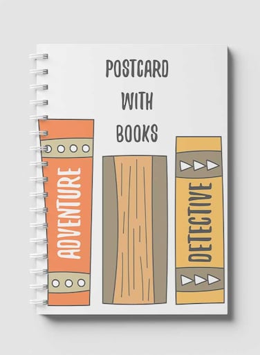 Lowha Spiral Notebook With 60 Sheets And Hard Paper Covers With Postcard With Books Design, For Jotting Notes And Reminders, For Work, University, School